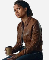 Gugu Mbatha Lift 2024 Raw Brown Leather Jacket
